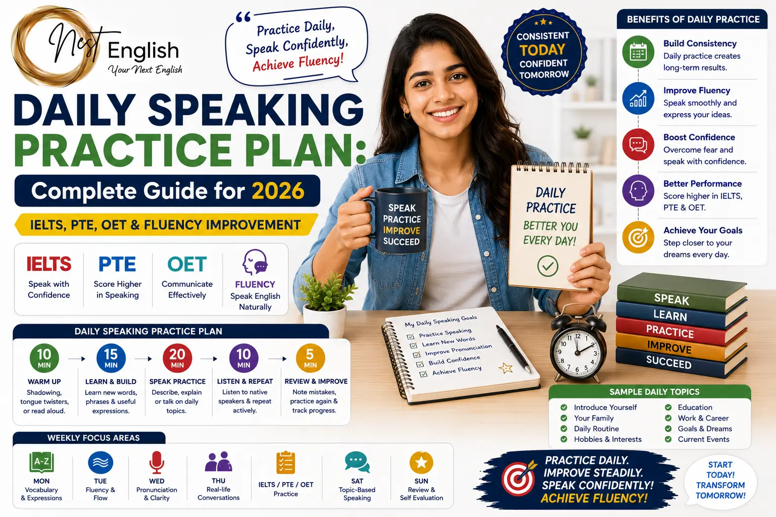Daily Speaking Practice Plan Complete Guide for 2026 (IELTS, PTE, OET & Fluency Improvement)